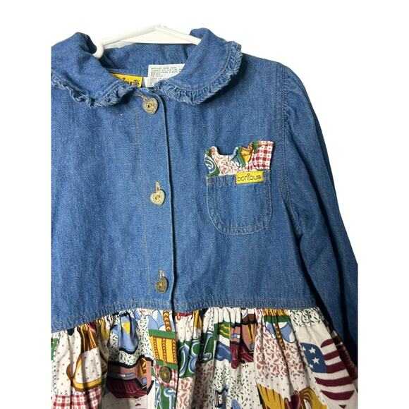 Bonjour sz 6X denim‎ tiered dress country school flag vintage - Picture 2 of 4